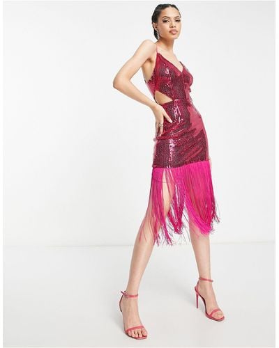 Collective The Label Exclusive Cut-out Sequin Fringe Dress - Pink