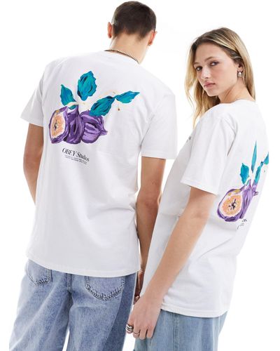 Obey Camiseta blanca unisex con estampado - Azul