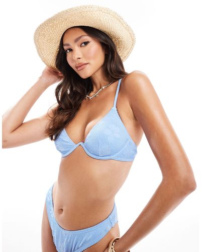 South Beach Jacquard Crinkle Underwire Bikini Top - Blue
