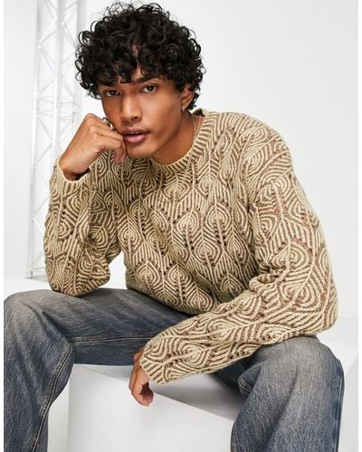 ASOS Oversized Knitted Jumper With Leaf Pattern - Brown