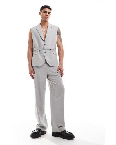 ASOS Slim Sleeveless Microtexture Suit Jacket - Grey