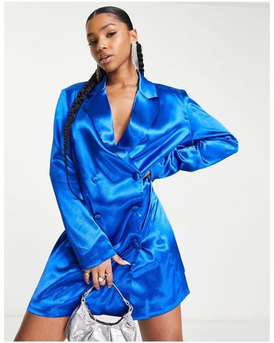 Urban Revivo Long Sleeve Satin Blazer Mini Dress - Blue
