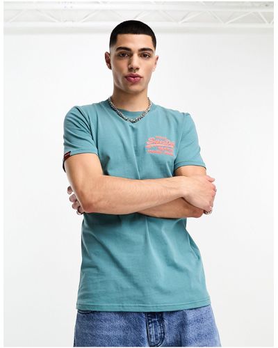 Superdry Camiseta azul con logo vintage neón