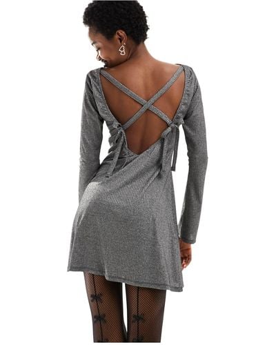 Reclaimed (vintage) Silver Aline Mini Dress With Bow Back Detail - Grey