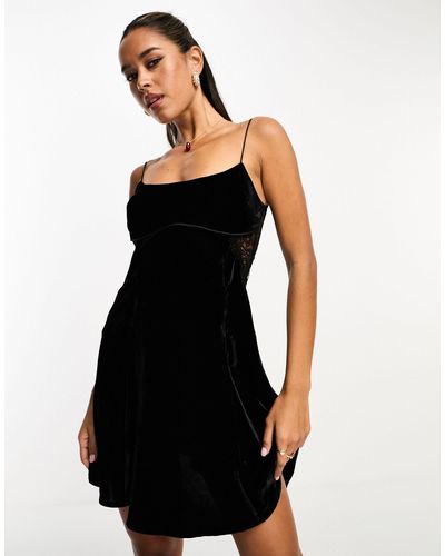 ASOS Velvet Mini Dress With Lace Insert Detail - Black