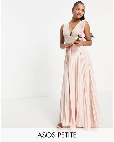 ASOS Asos Design Petite - Bruidsmeisjes - Geplooide Maxi-jurk Met Camibandjes En Satijnen Overslag - Roze