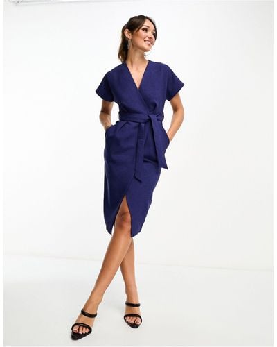 Closet Wrap Tie Midi Dress - Blue