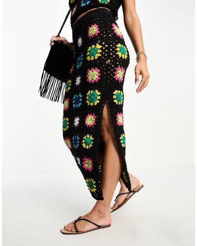 ASOS Jupe d'ensemble longue et crochetée style patchwork - multicolore - Noir
