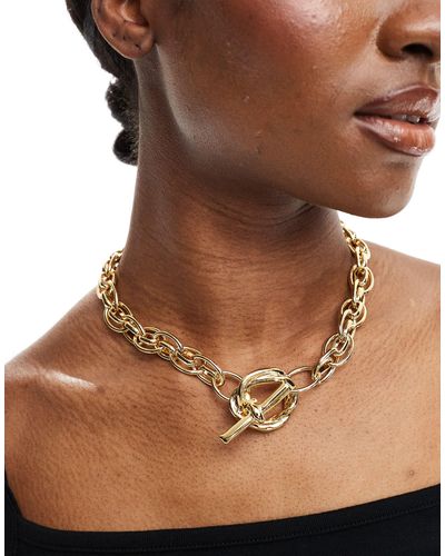 ASOS Necklace With Molten Tbar Design - Brown