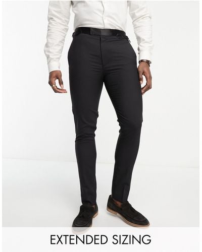 Noak 'verona' Wool-rich Skinny Tuxedo Suit Pants With Satin Side Stripe - Black
