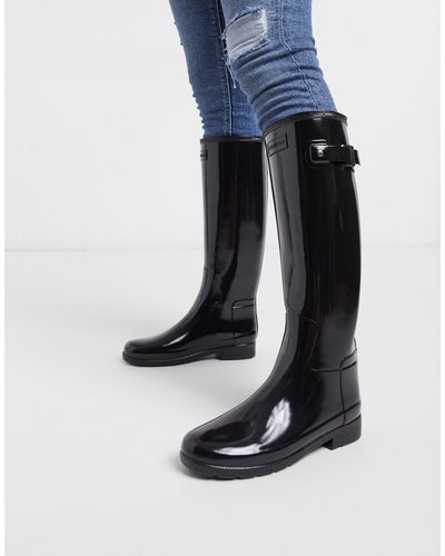 HUNTER Original refined - bottes montantes en caoutchouc verni - Noir