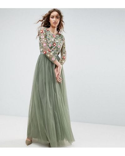 Needle & Thread Needle And Thread Long Sleeve Embroidered Maxi Dress - Green