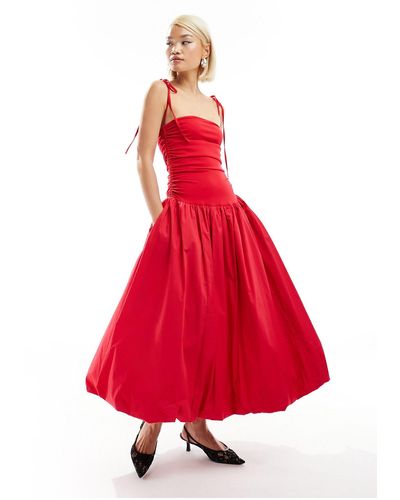 Amy Lynn Alexa Shoulder Tie Midi Dress - Red