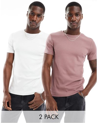 ASOS 2 Pack Muscle Fit Ribbed T-shirts - Pink