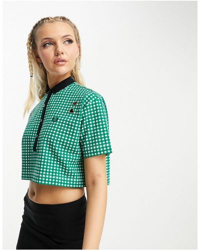 Fred Perry X Amy Winehouse - Cropped Overhemd Met Gingham Ruit - Blauw