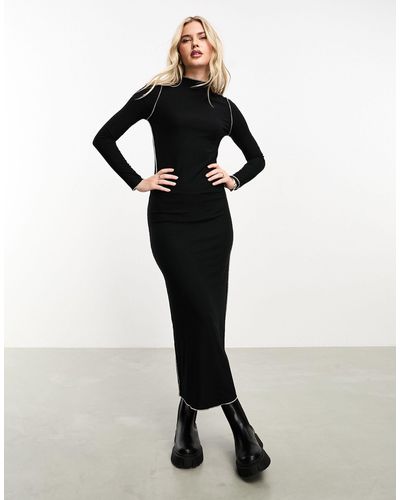 Vero Moda Lettuce Edge Jersey Maxi Dress With Long Sleeves - Black