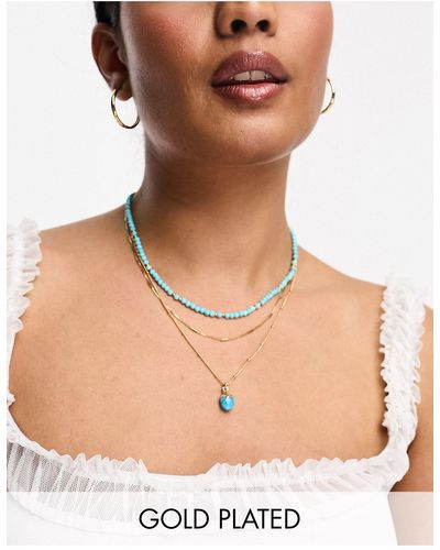 Orelia Plated Turquoise Multirow Necklace - Black