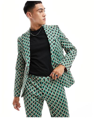 Twisted Tailor Shadoff - giacca da abito con stampa geometrica vintage - Verde