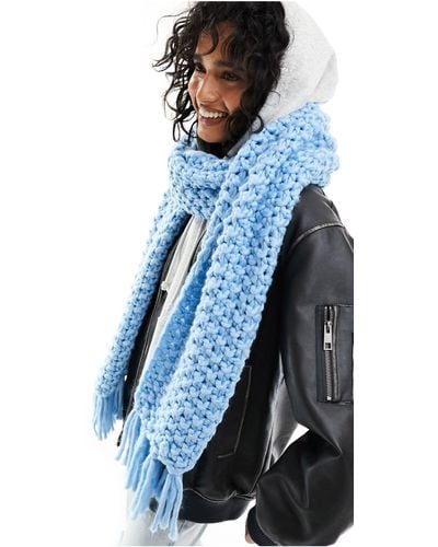 ASOS Chunky Knit Scarf With Tassels - Blue