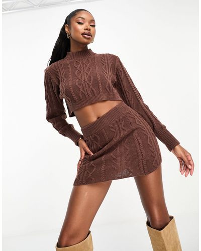 Aria Cove Cable Knit Mini Skirt Co-ord - Brown