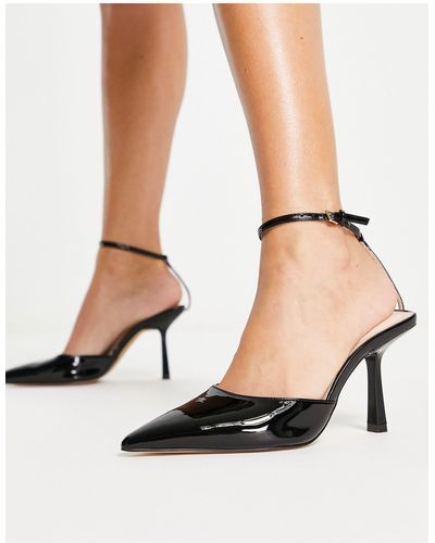 London Rebel Ankle Strap Pointed Stiletto Heeled Shoes - Black