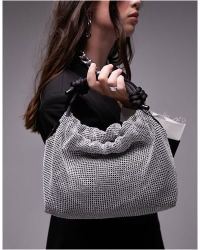 TOPSHOP Gretchen Embellished Grab Bag With Satin Handle - Gray