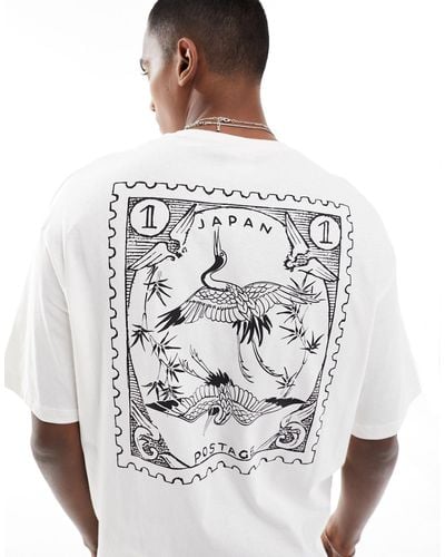 SELECTED T-shirt oversize bianca con stampa "japan" sul retro - Grigio