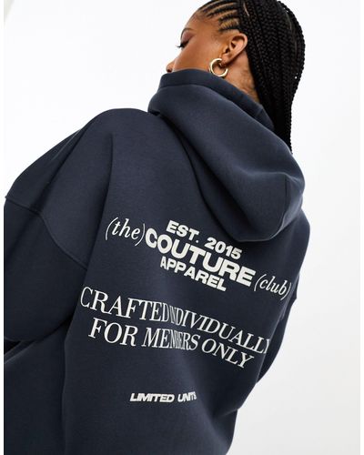 The Couture Club Oversized Hoodie Met Print Op - Blauw