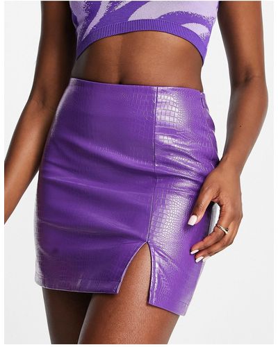 Collusion Pu Split Detail Mini Skirt - Purple