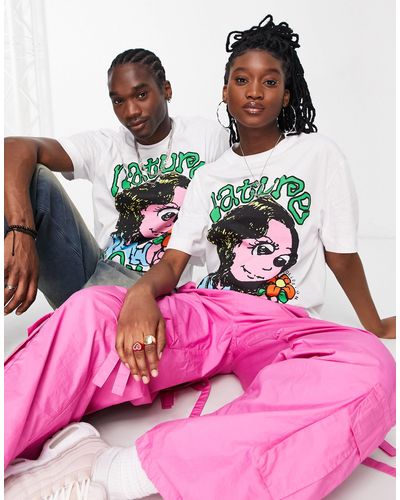 Collusion Unisex - T-shirt Met Print - Roze