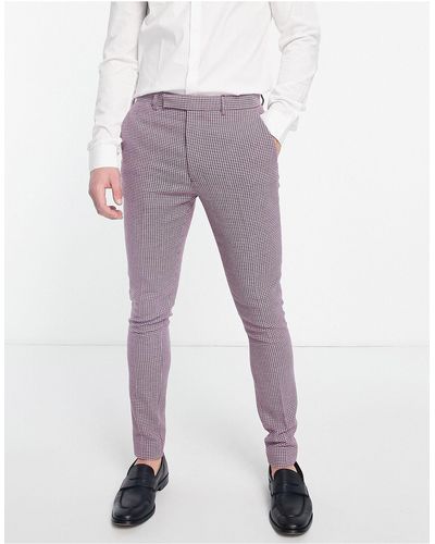 ASOS Wedding - pantalon habillé super skinny en laine mélangée à motif pied-de-poule - Violet