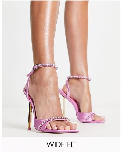 Public Desire Vices Embellished Strap Sandals With Contrast Heel - Pink