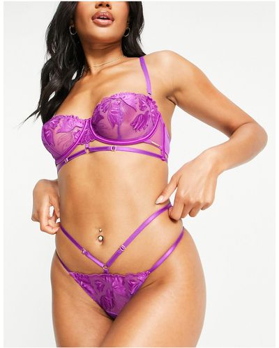 Bluebella Pride Isla Floral Embroidered Strappy Thong - Purple