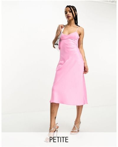 Only Petite Satin Slip Midi Dress - Pink