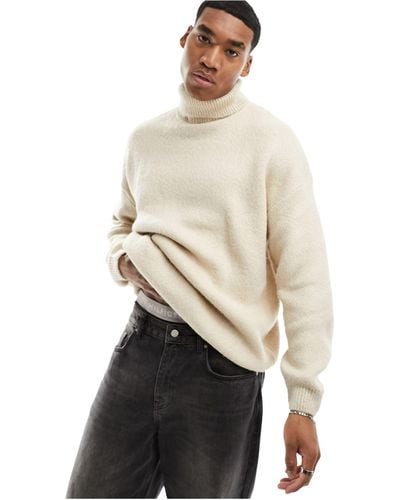 ASOS Oversized Knitted Fluffy Roll Neck Sweater - Natural