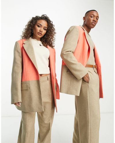 ASOS Nette Uniseks Dad Blazer Met Kleurvlakken - Bruin