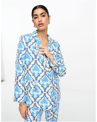 Never Fully Dressed Dynasty - Blazer Met E Print, Deel Van Co-ord Set - Blauw