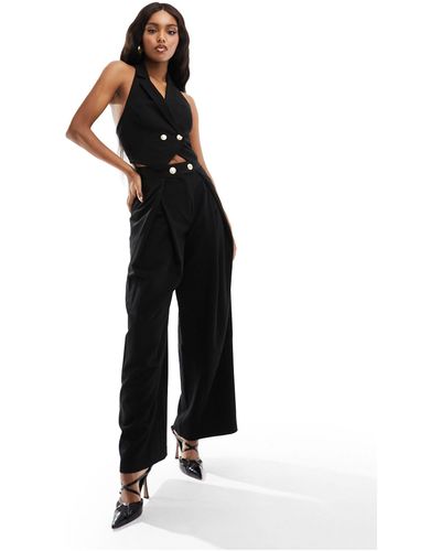 ASOS Wide Leg Pants With Gold Buttons - Black