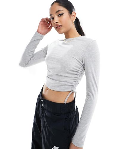 New Look Ruched Side Long Sleeve Top - White