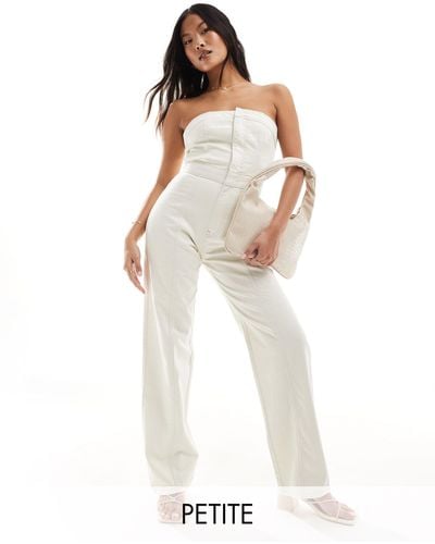 ASOS Asos Design Petite Strapless Denim Jumpsuit - White