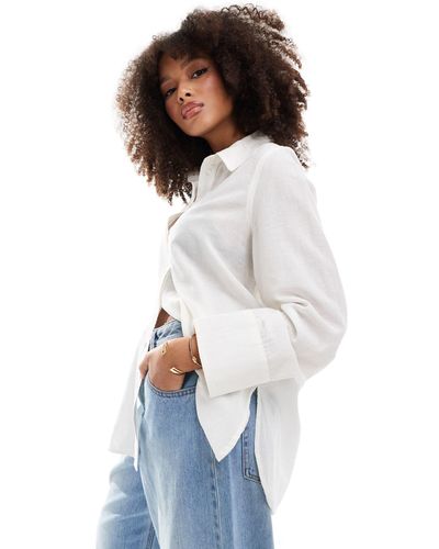 Vila Linen Touch Shirt With Wide Sleeves - White