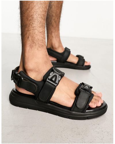 Jack & Jones Leather Tech Sandals - Black