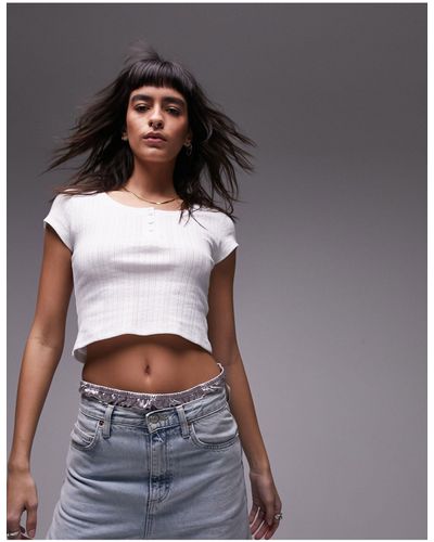 TOPSHOP Pointelle Cropped Tee - Gray