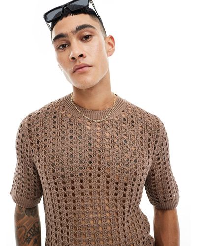 ASOS Relaxed Knitted Pointelle T-shirt - Brown