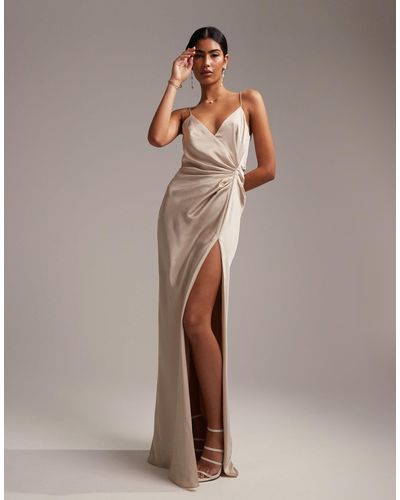 ASOS Bridesmaid Satin Cami Maxi Dress With Drape Detail - White