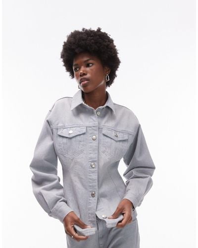 TOPSHOP – tailliertes jeanshemd - Grau