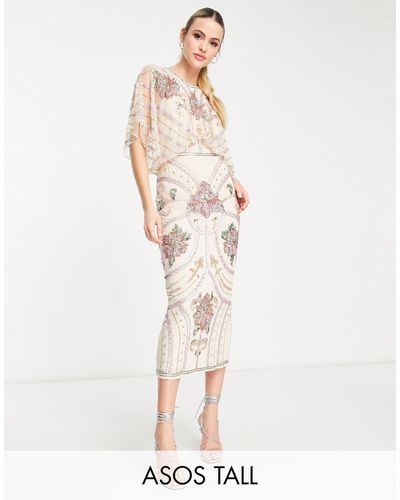 ASOS Asos design tall - robe mi-longue blousante avec ornements style art nouveau - crème - Neutre