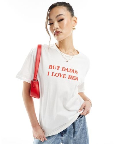In The Style Daddy I Love Her Slogan T-shirt - White