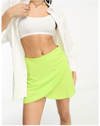 ASOS Wrap Mini Skirt With Linen - Yellow