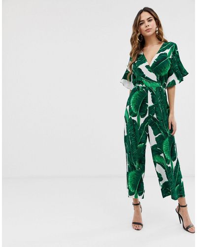 AX Paris Leaf Print Jumpsuit - Green